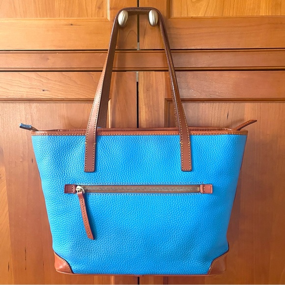 Dooney & Bourke Genuine Pebbled Leather Tote & Shoulder Bag In Bright Blue Color - Picture 6 of 16